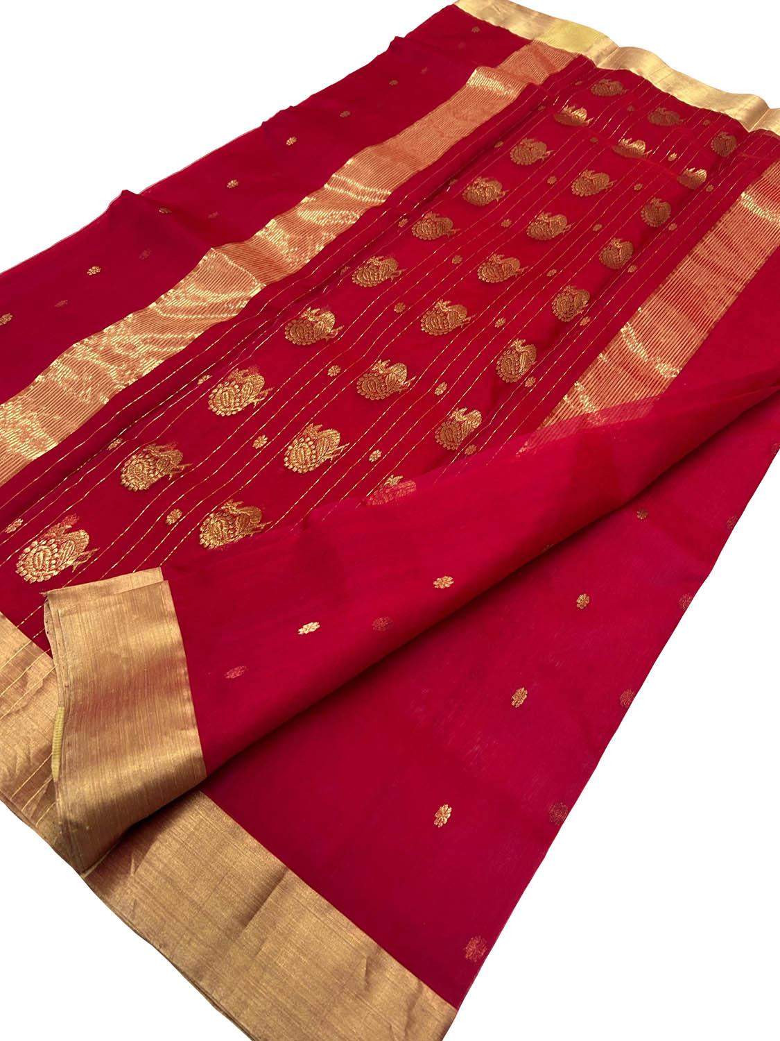 Handloom Chanderi Pure Katan Silk Saree - Red Beauty - Luxurion World