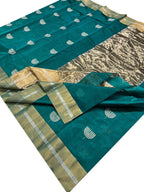 Blue Chanderi Handloom Pure Katan Silk Saree - Luxurion World