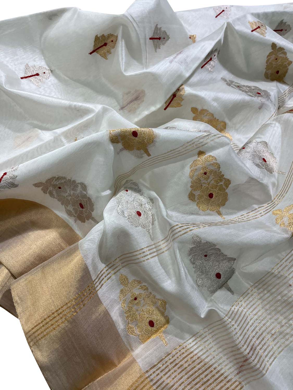 Elegant Off White Chanderi Silk Saree - Luxurion World