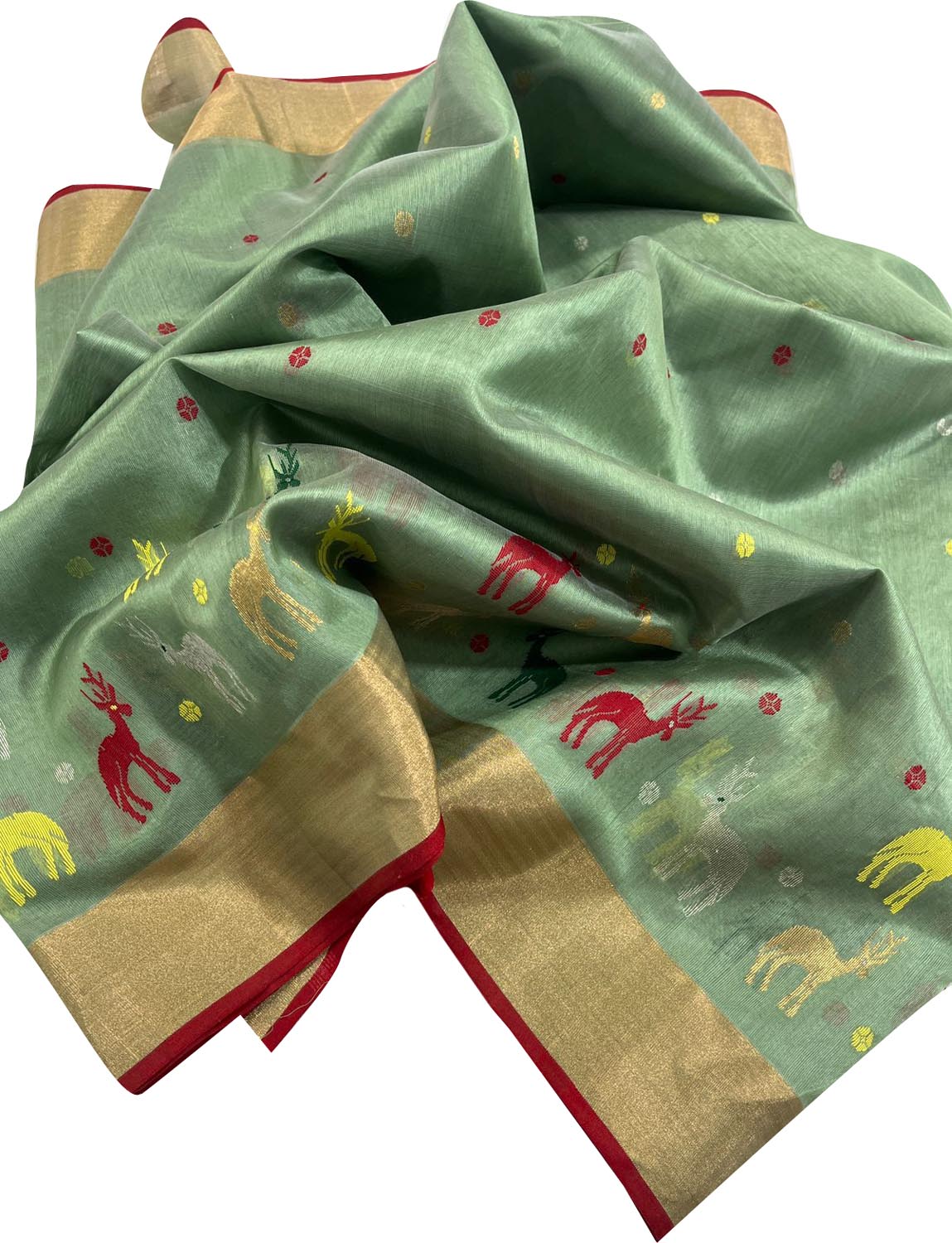Green Chanderi Handloom Pure Katan Silk Saree - Elegant and Luxurious - Luxurion World