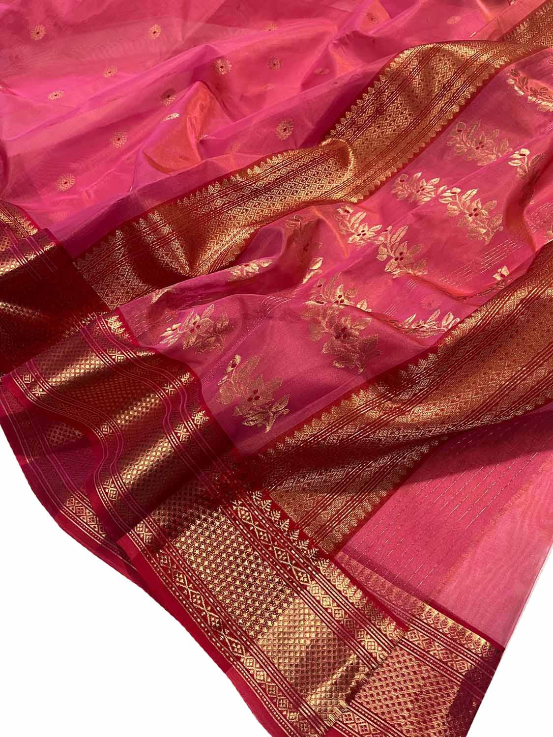 Elegant Pink Chanderi Handloom Silk Saree - Luxurion World