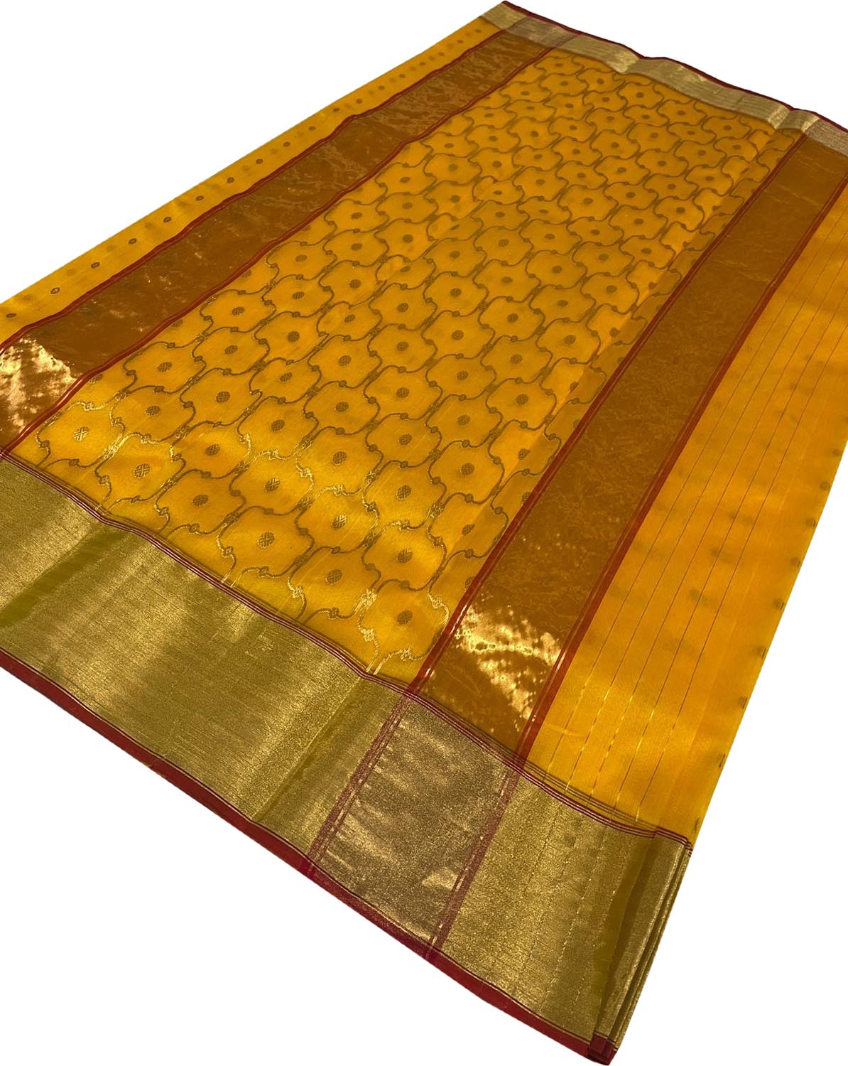 Yellow Chanderi Handloom Katan Silk Saree - Luxurion World