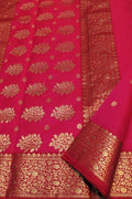 Exquisite Pink Pure Katan Silk Chanderi Handloom Flower Design Saree - Luxurion World
