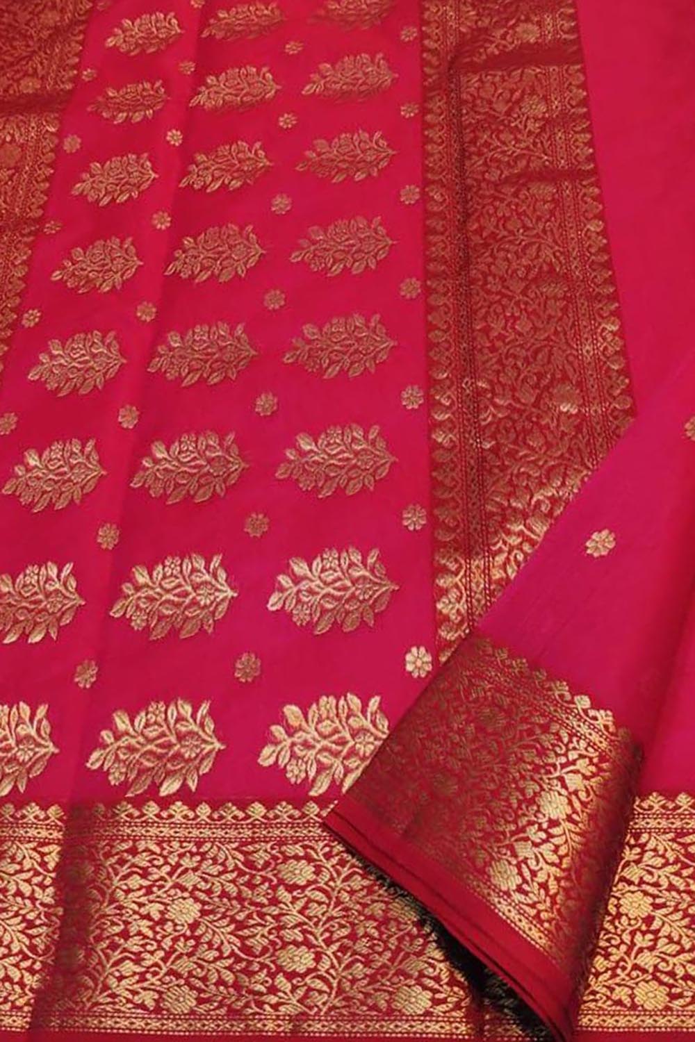 Exquisite Pink Pure Katan Silk Chanderi Handloom Flower Design Saree - Luxurion World