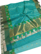 Elegant Blue Pure Katan Silk Chanderi Handloom Flower Design Saree - Luxurion World