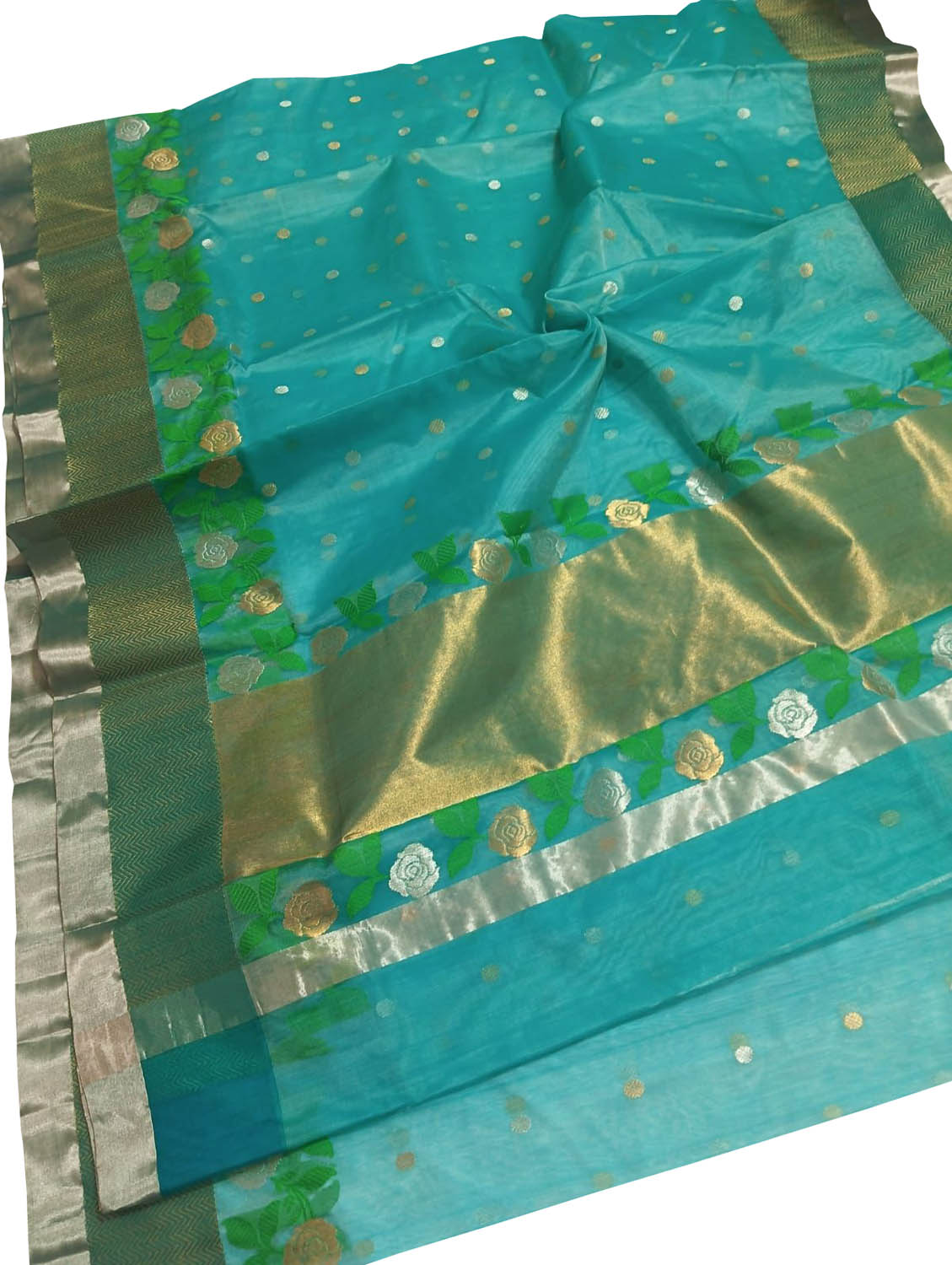 Elegant Blue Pure Katan Silk Chanderi Handloom Flower Design Saree - Luxurion World