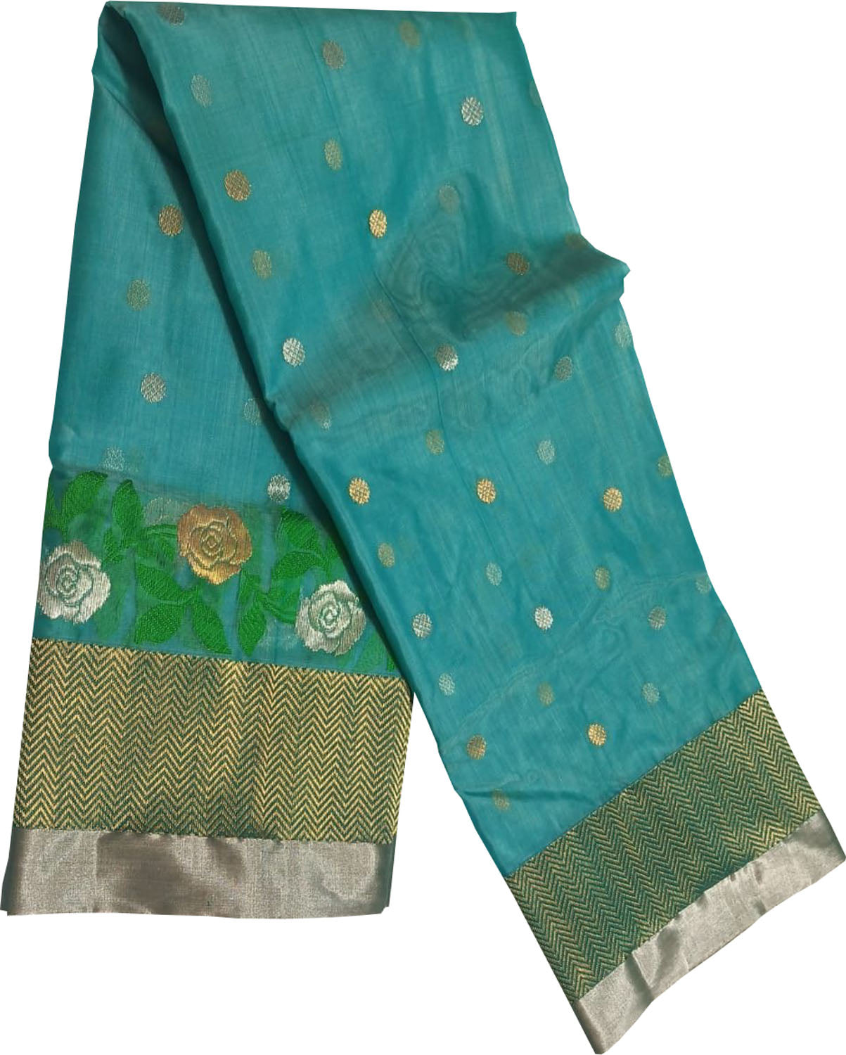 Elegant Blue Pure Katan Silk Chanderi Handloom Flower Design Saree - Luxurion World