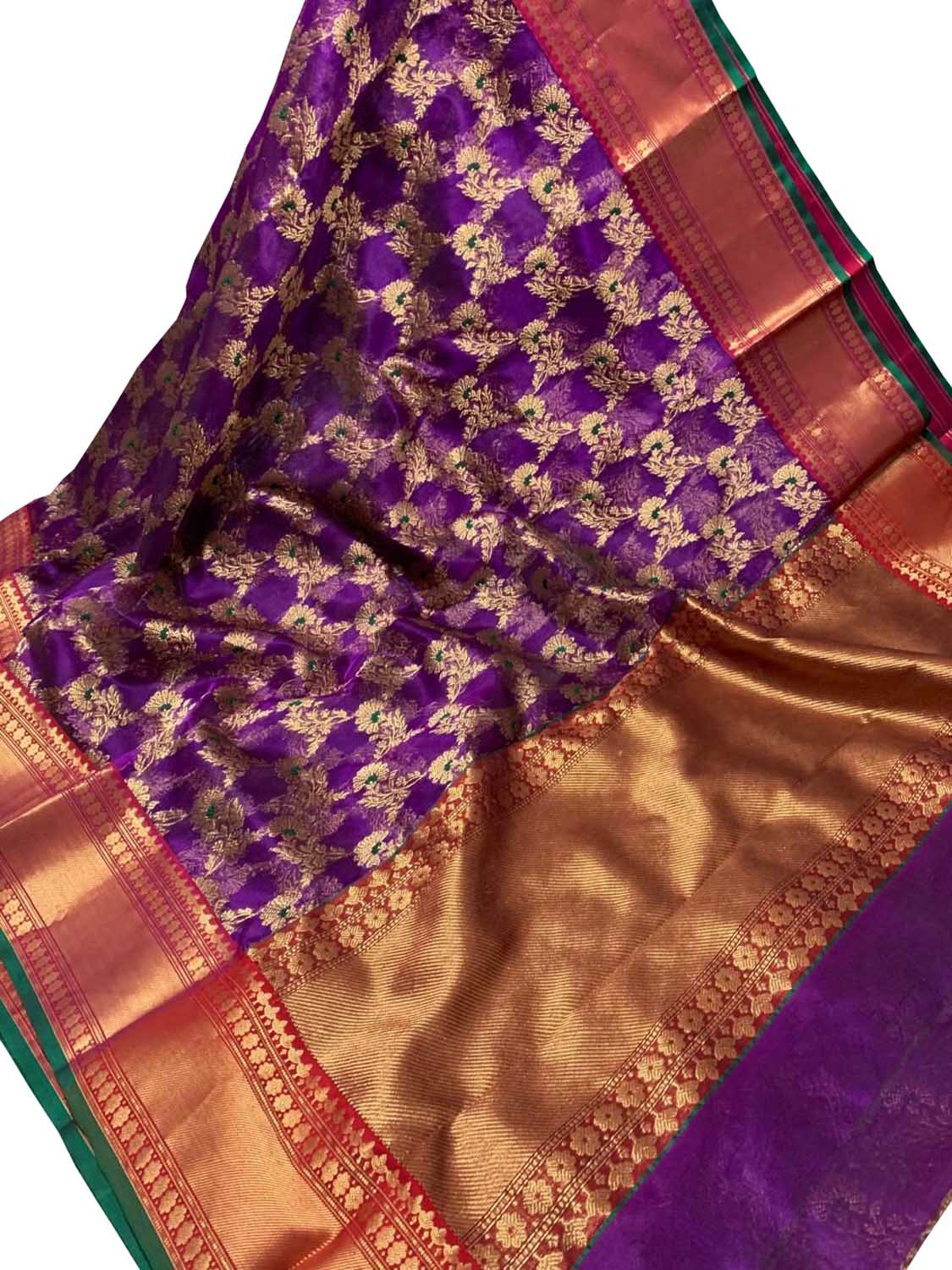 Exquisite Purple Pure Katan Silk Chanderi Handloom Meenakari Saree - Luxurion World