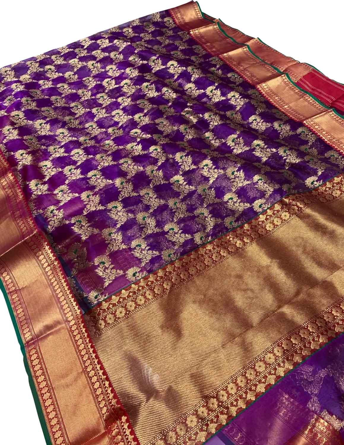 Exquisite Purple Pure Katan Silk Chanderi Handloom Meenakari Saree - Luxurion World