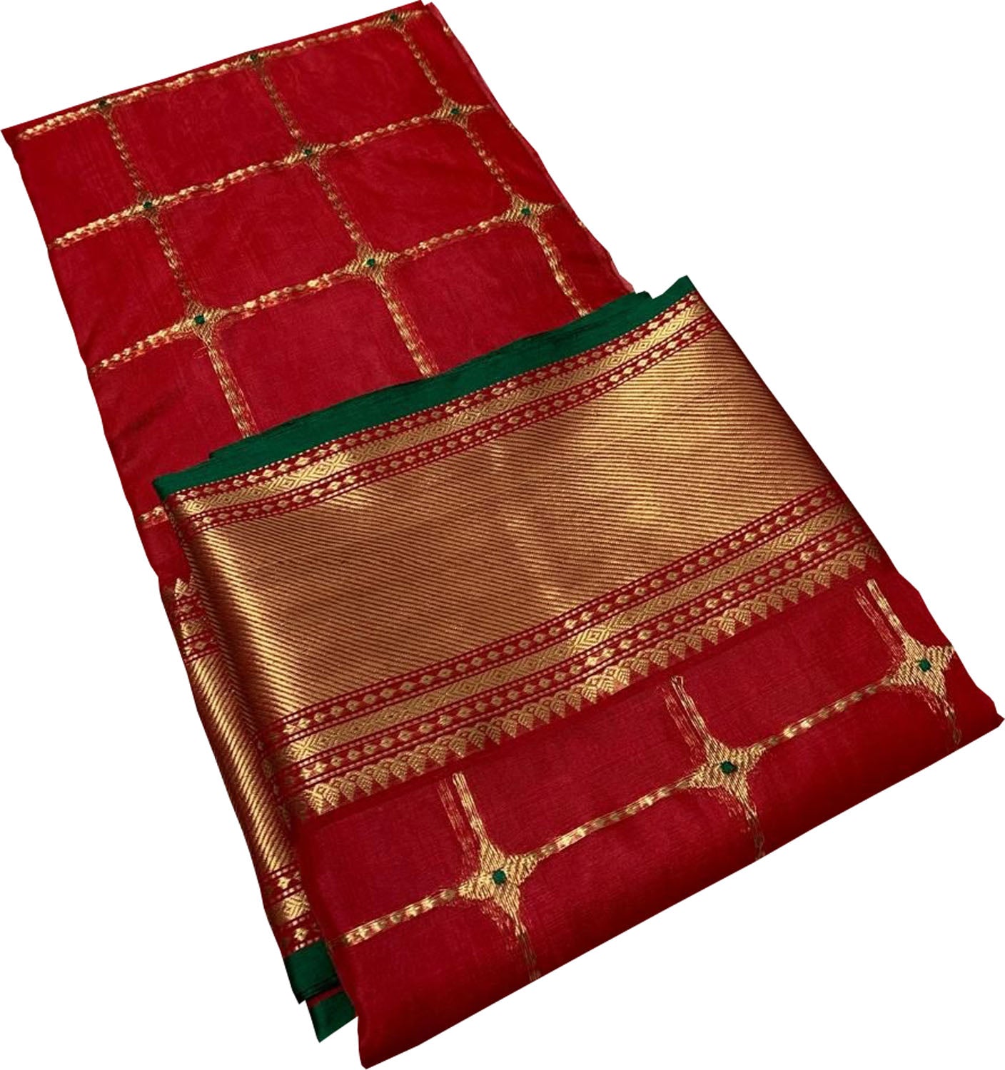 Red Pure Katan Silk Chanderi Handloom Checks Design Saree - Luxurion World