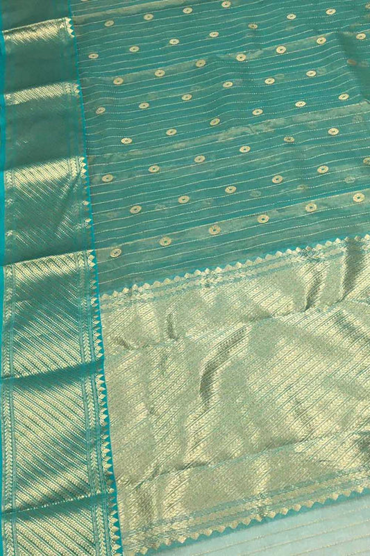 Elegant Blue Pure Katan Silk Chanderi Handloom Booti Design Saree - Luxurion World