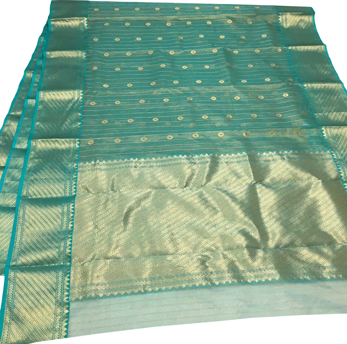 Elegant Blue Pure Katan Silk Chanderi Handloom Booti Design Saree - Luxurion World