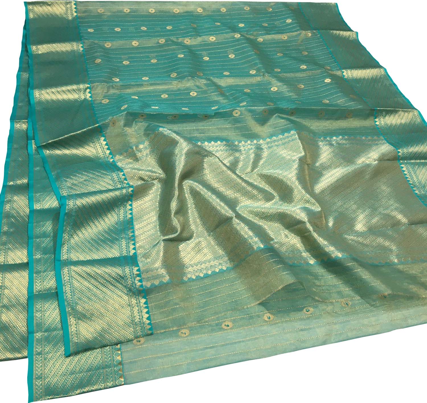 Elegant Blue Pure Katan Silk Chanderi Handloom Booti Design Saree - Luxurion World