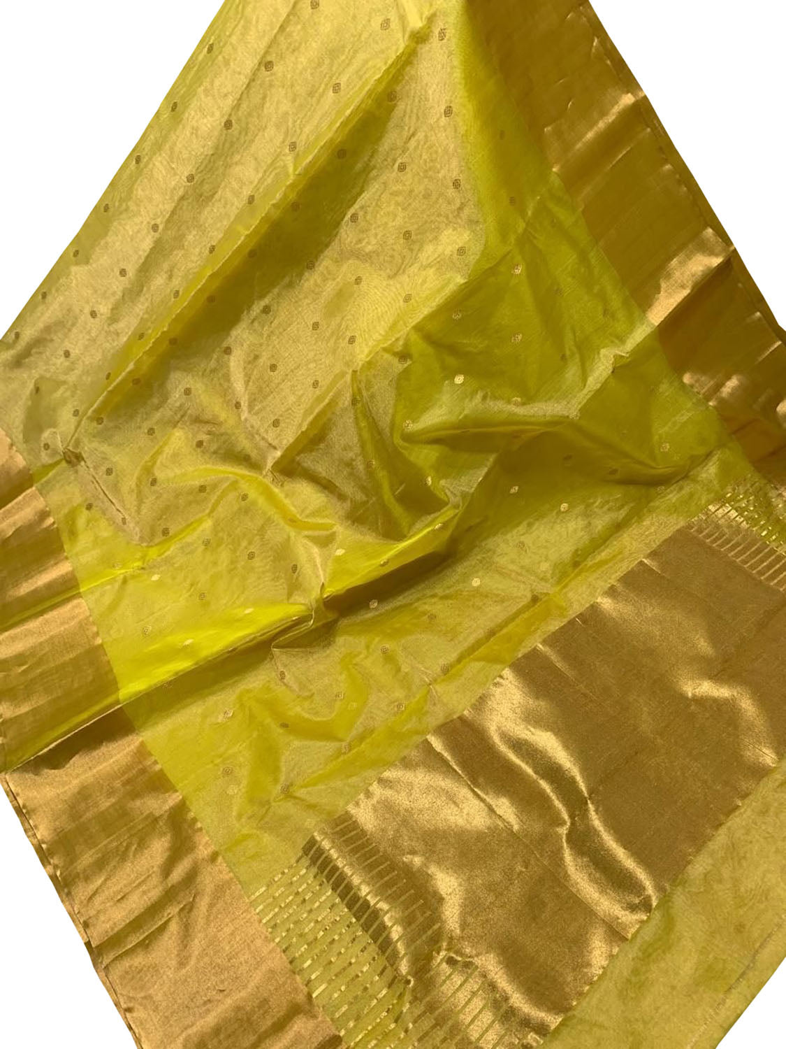 Yellow Pure Katan Silk Chanderi Handloom Booti Design Saree - Luxurion World