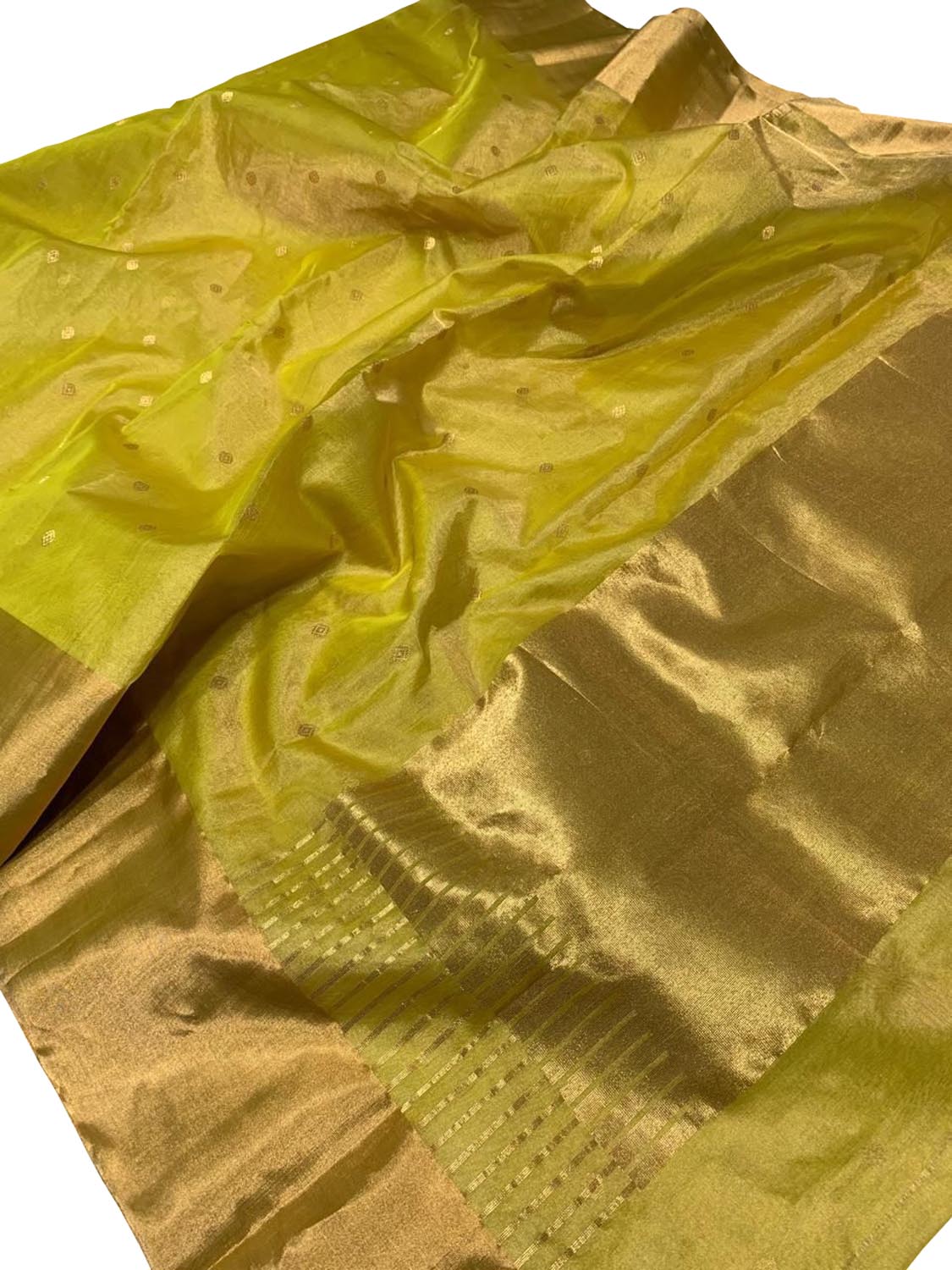 Yellow Pure Katan Silk Chanderi Handloom Booti Design Saree - Luxurion World