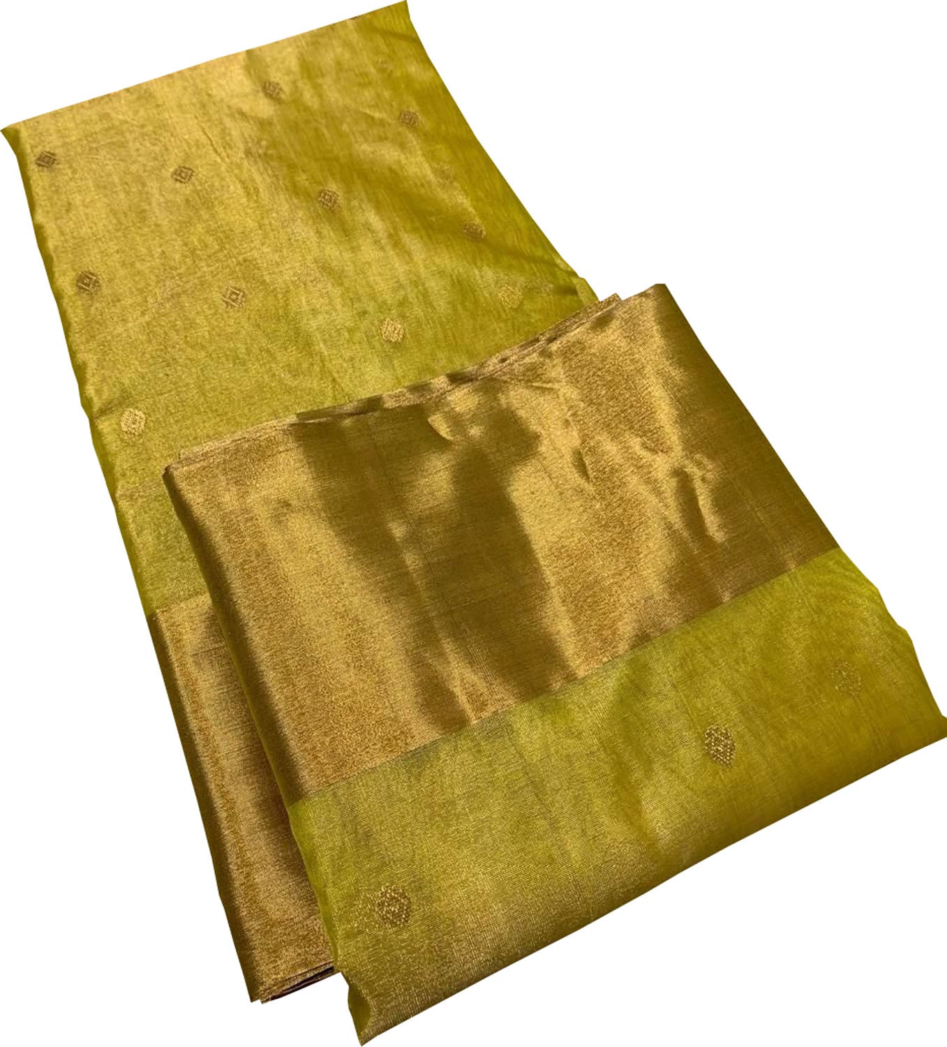 Yellow Pure Katan Silk Chanderi Handloom Booti Design Saree - Luxurion World