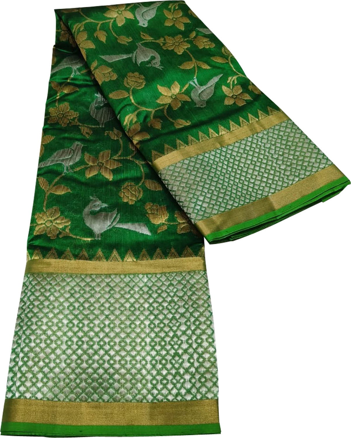 Green Chanderi Handloom Pure Silk Flower And Animal Design Saree - Luxurion World