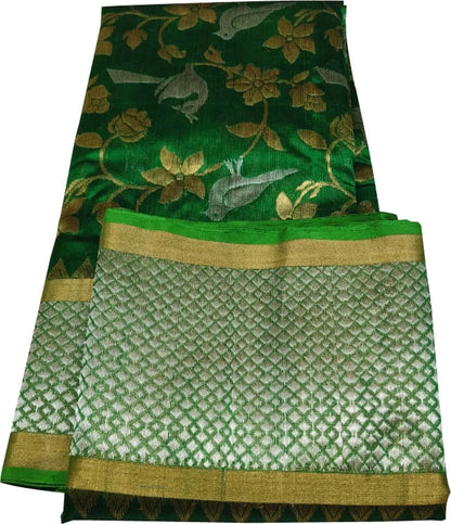 Green Chanderi Handloom Pure Silk Flower And Animal Design Saree - Luxurion World