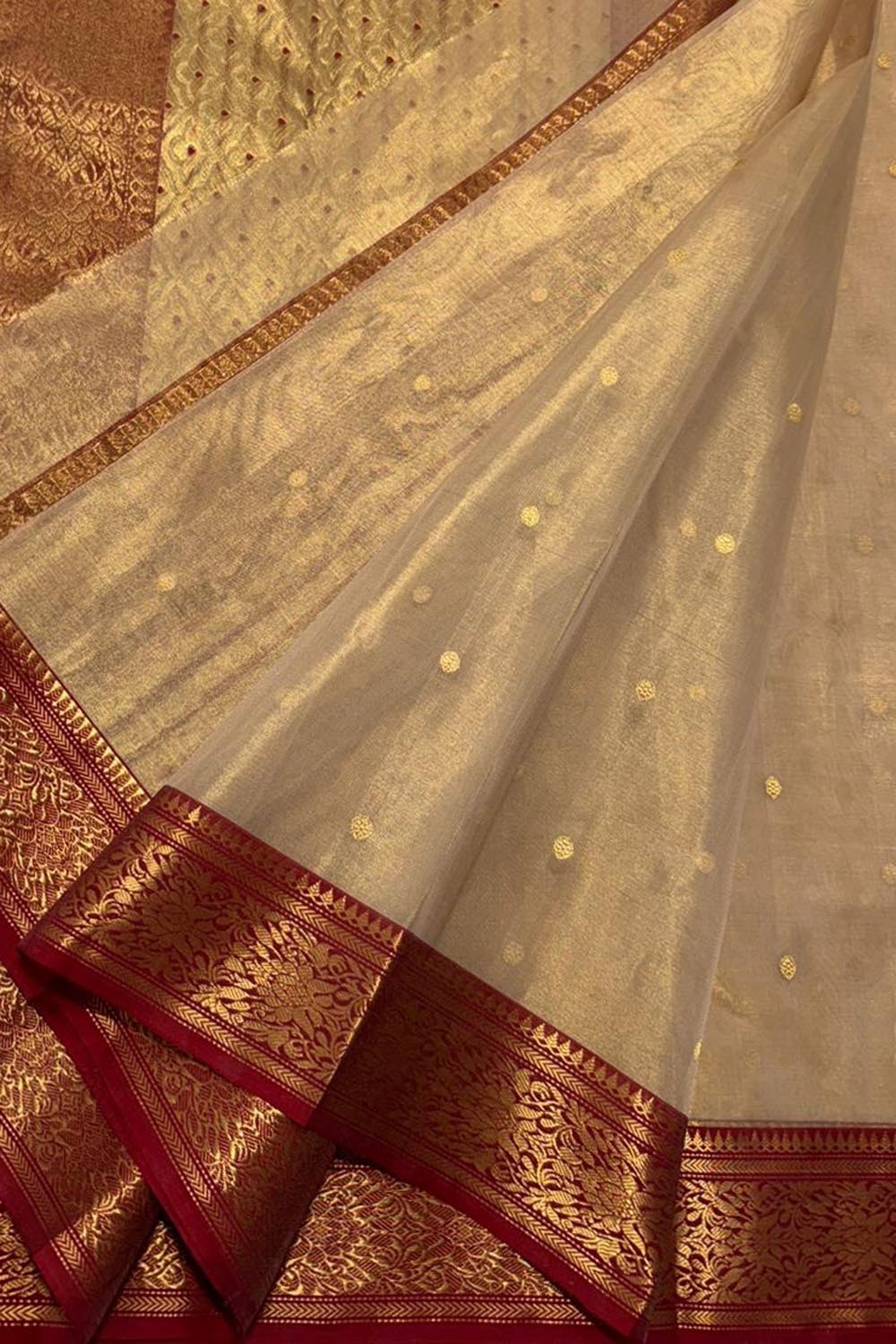 Pastel Chanderi Handloom Tissue Katan Silk Booti Design Saree - Luxurion World