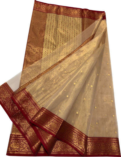 Pastel Chanderi Handloom Tissue Katan Silk Booti Design Saree - Luxurion World