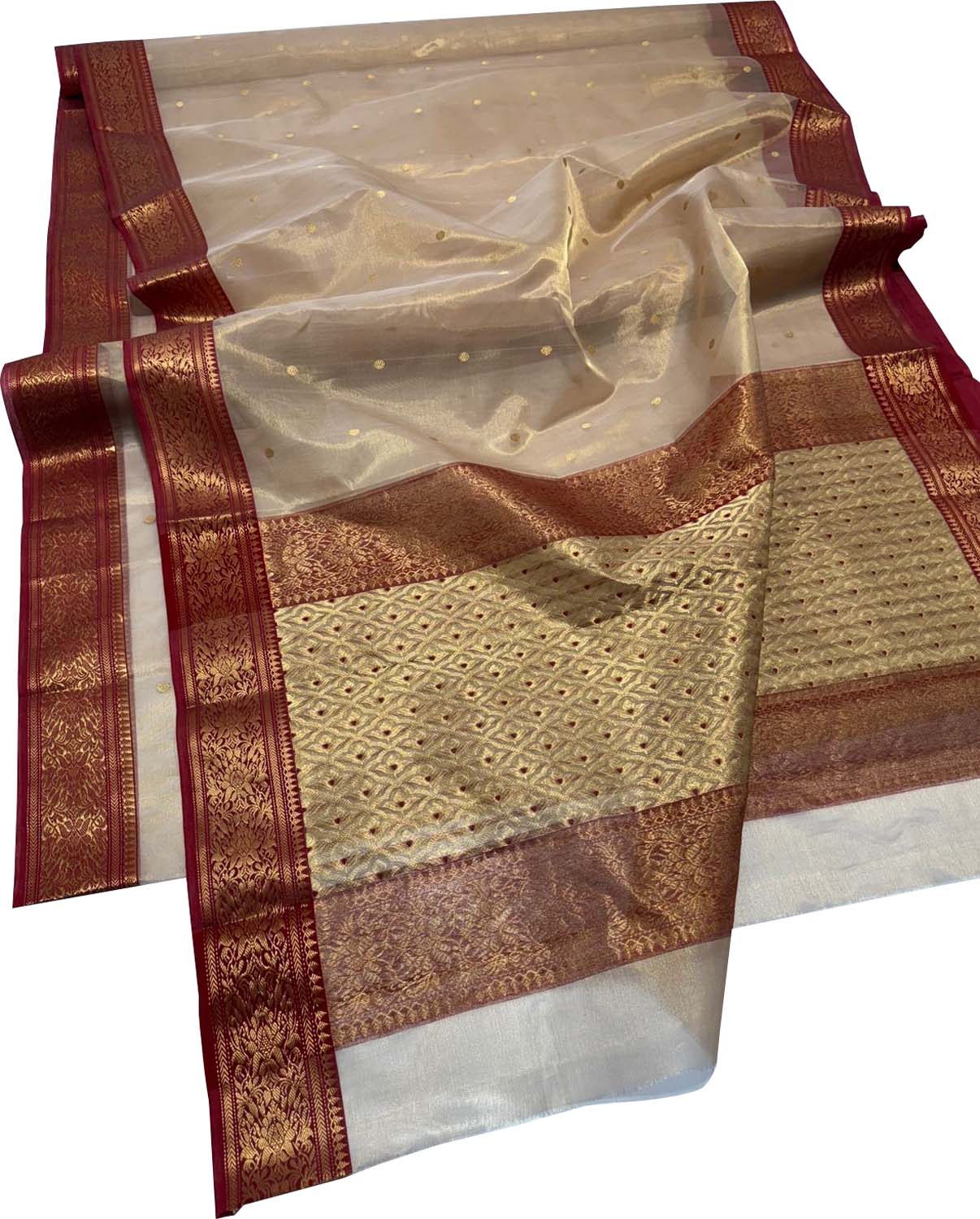 Pastel Chanderi Handloom Tissue Katan Silk Booti Design Saree - Luxurion World
