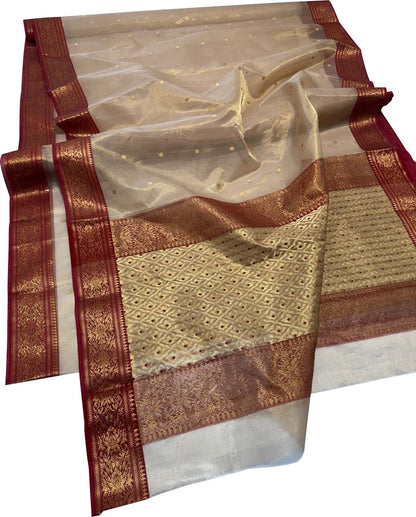 Pastel Chanderi Handloom Tissue Katan Silk Booti Design Saree - Luxurion World