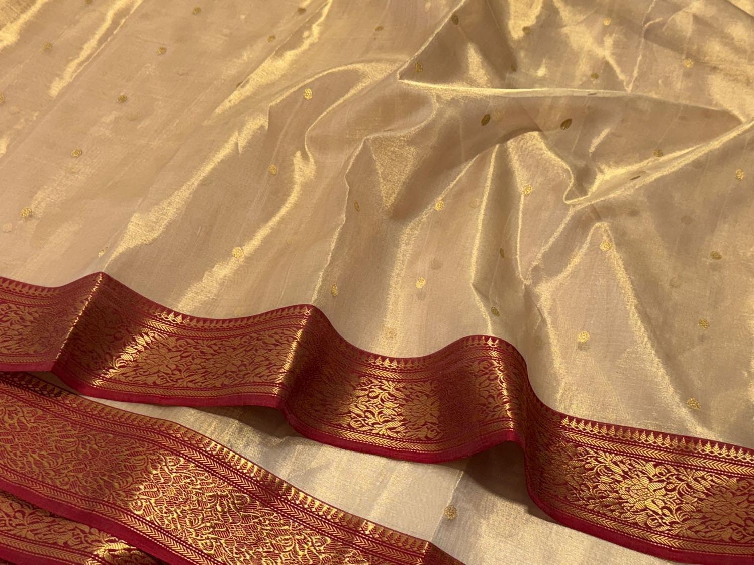 Pastel Chanderi Handloom Tissue Katan Silk Booti Design Saree - Luxurion World
