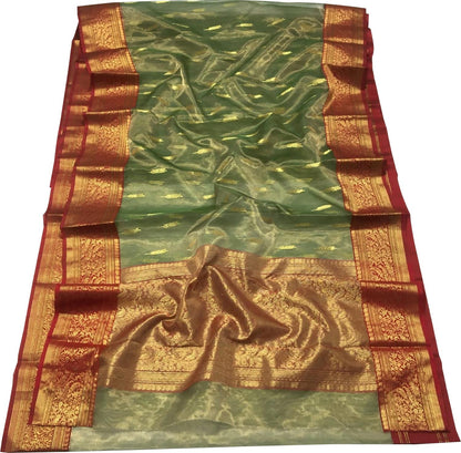 Green Chanderi Handloom Tissue Katan Silk Saree - Luxurion World