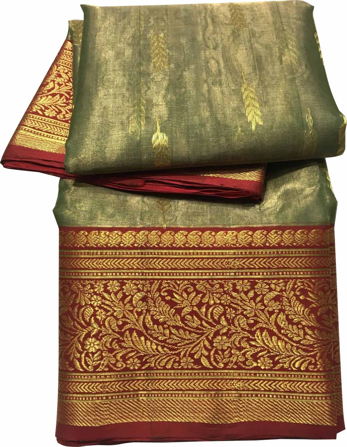 Green Chanderi Handloom Tissue Katan Silk Saree - Luxurion World