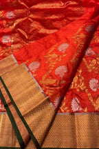 Orange Chanderi Handloom Pure Silk Bird And Flower Design Saree - Luxurion World
