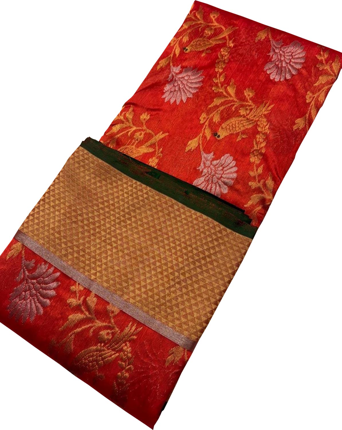 Orange Chanderi Handloom Pure Silk Bird And Flower Design Saree - Luxurion World