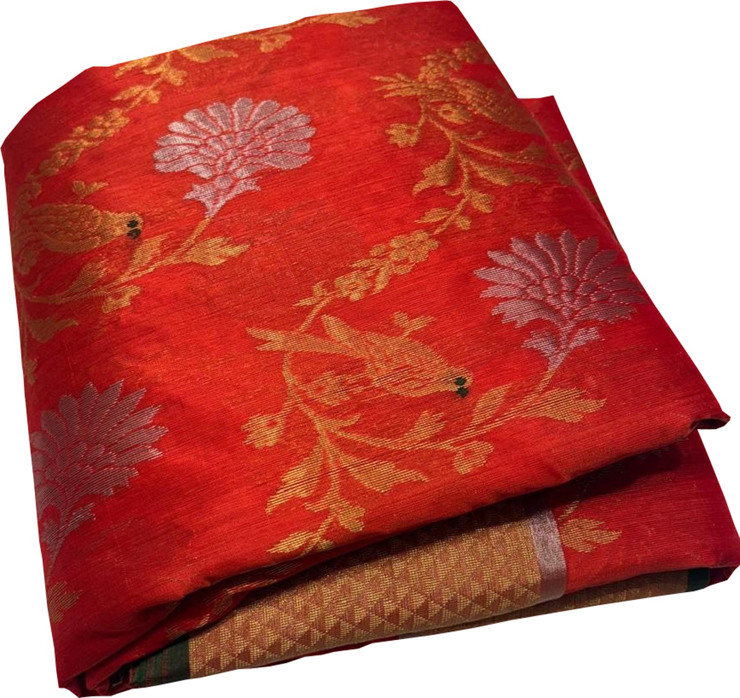 Orange Chanderi Handloom Pure Silk Bird And Flower Design Saree - Luxurion World