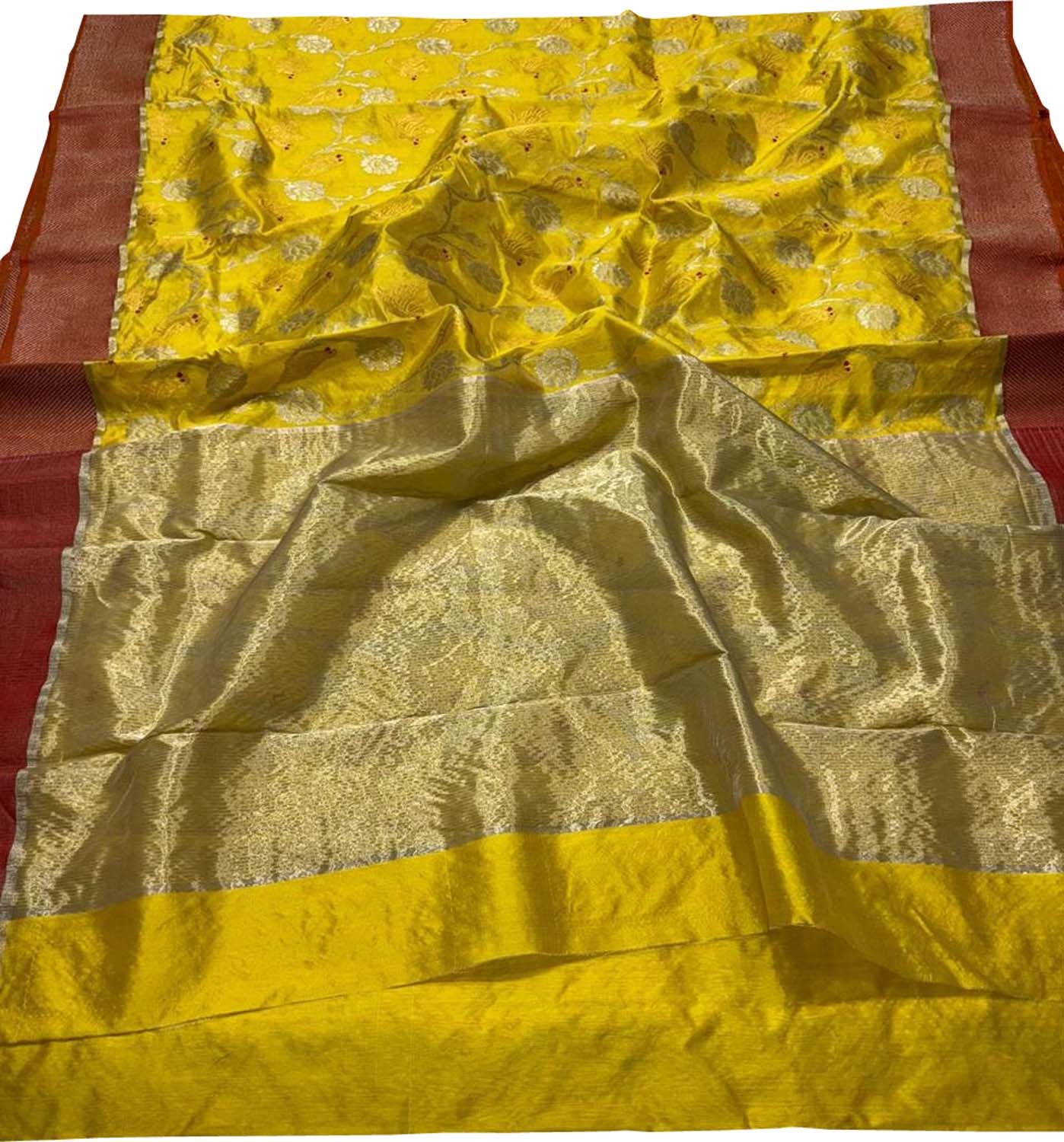 Yellow Chanderi Handloom Pure Silk Flower Design Saree - Luxurion World