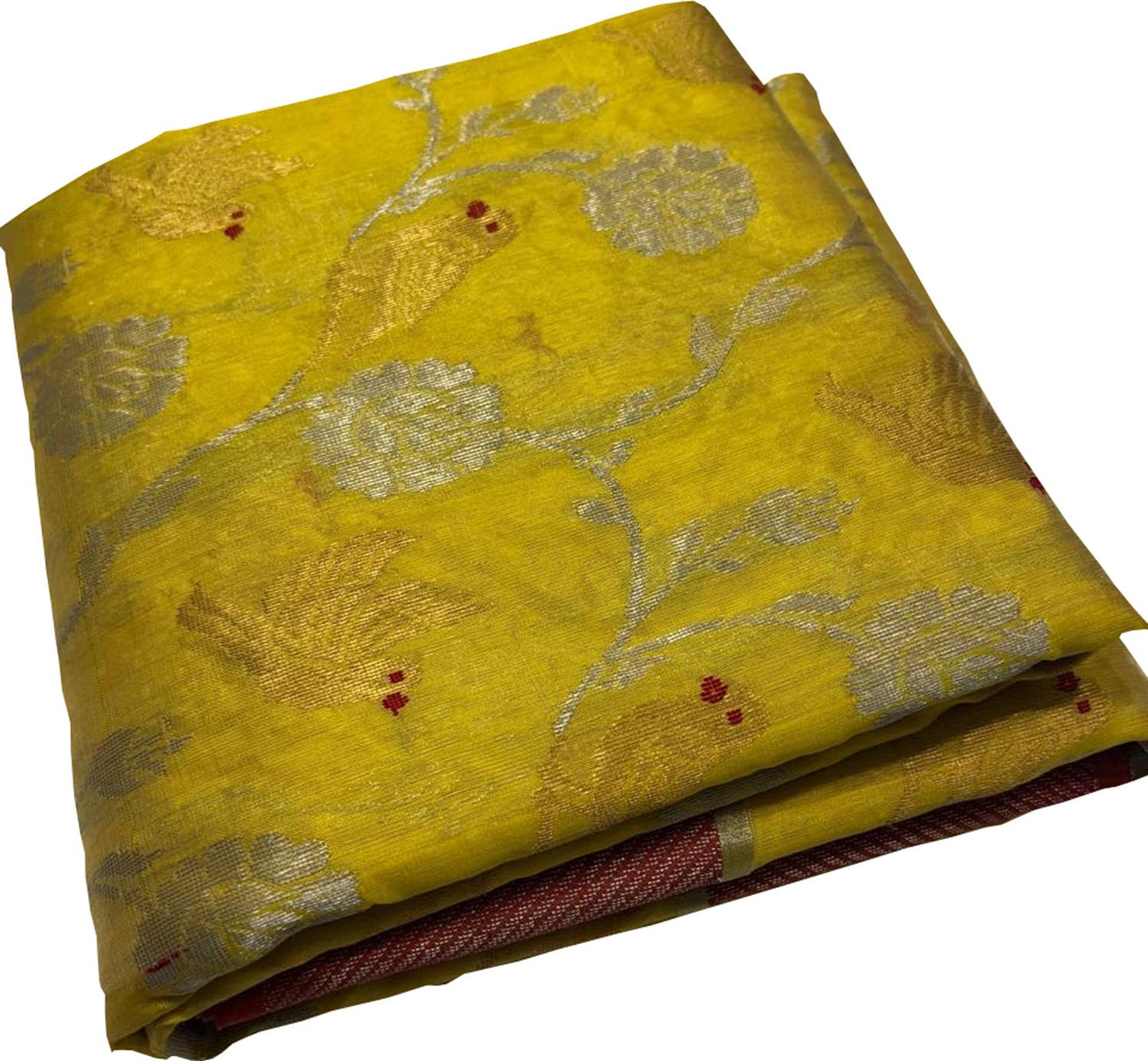Yellow Chanderi Handloom Pure Silk Flower Design Saree - Luxurion World