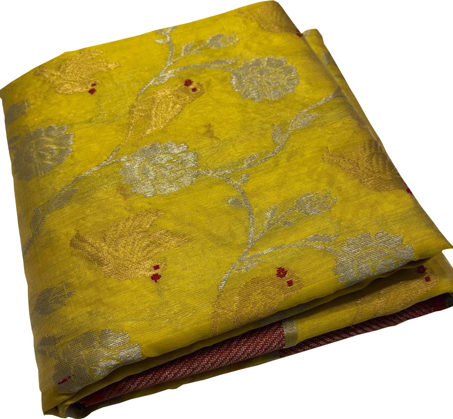Yellow Chanderi Handloom Pure Silk Flower Design Saree - Luxurion World