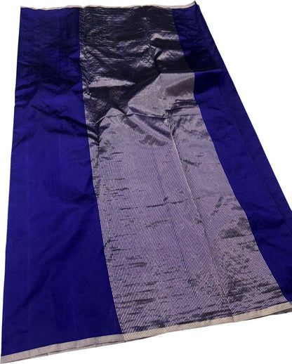 Blue Chanderi Handloom Pure Silk Deer Design Saree - Luxurion World