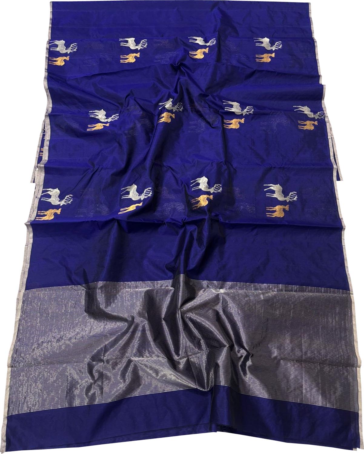 Blue Chanderi Handloom Pure Silk Deer Design Saree - Luxurion World