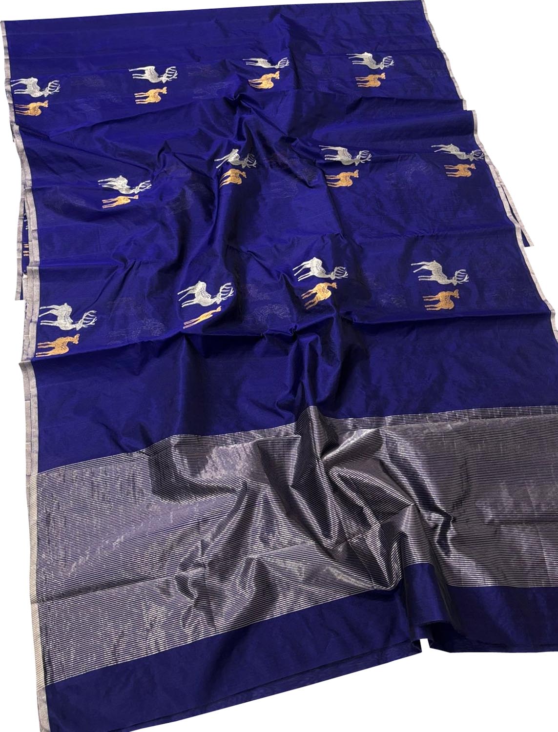 Blue Chanderi Handloom Pure Silk Deer Design Saree - Luxurion World