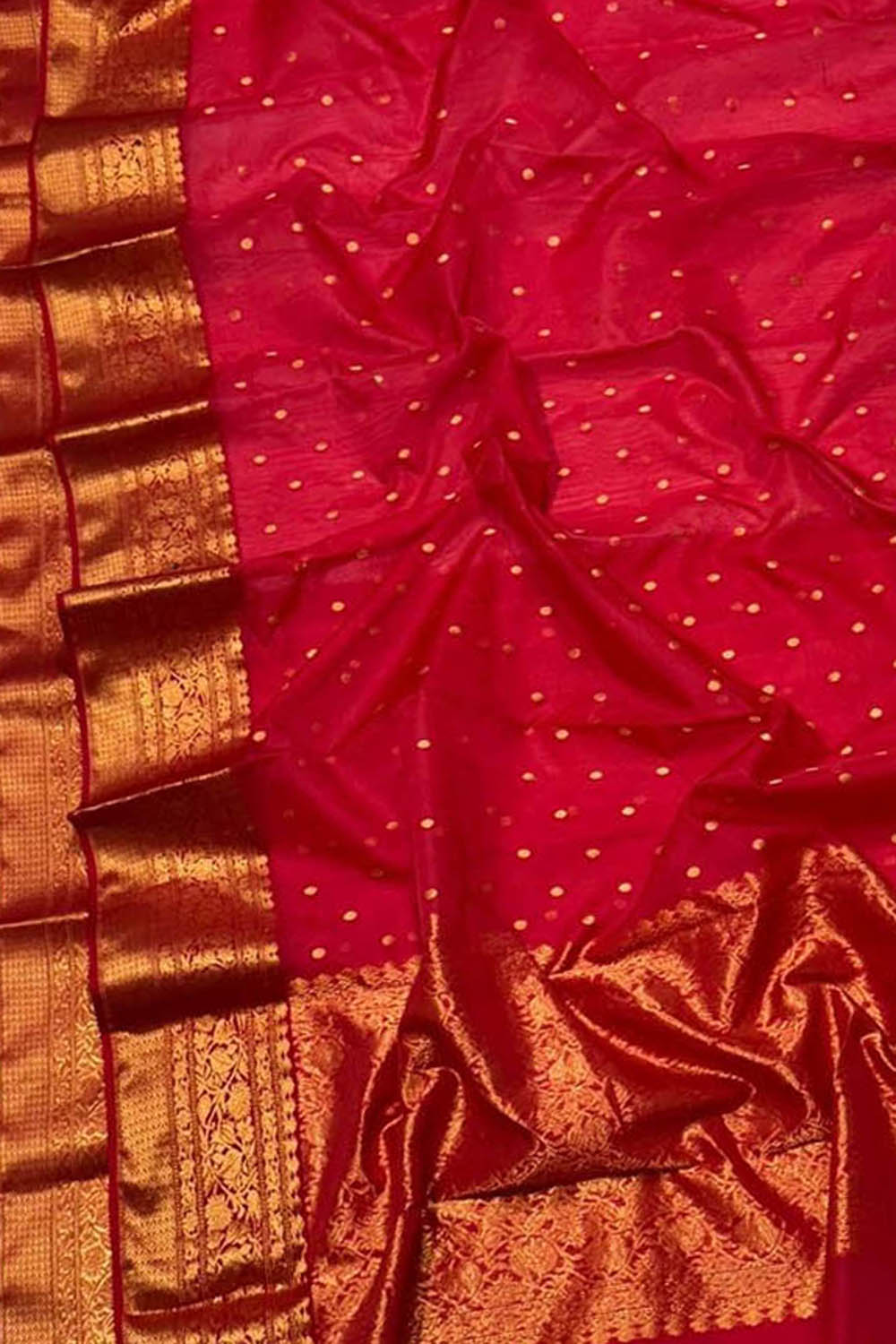 Red Chanderi Handloom Pure Katan Silk Booti Design Saree - Luxurion World