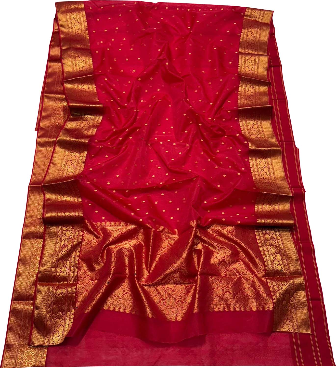 Red Chanderi Handloom Pure Katan Silk Booti Design Saree - Luxurion World