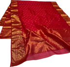 Red Chanderi Handloom Pure Katan Silk Booti Design Saree - Luxurion World
