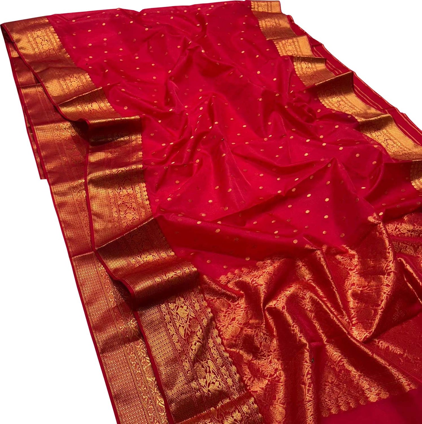 Red Chanderi Handloom Pure Katan Silk Booti Design Saree - Luxurion World