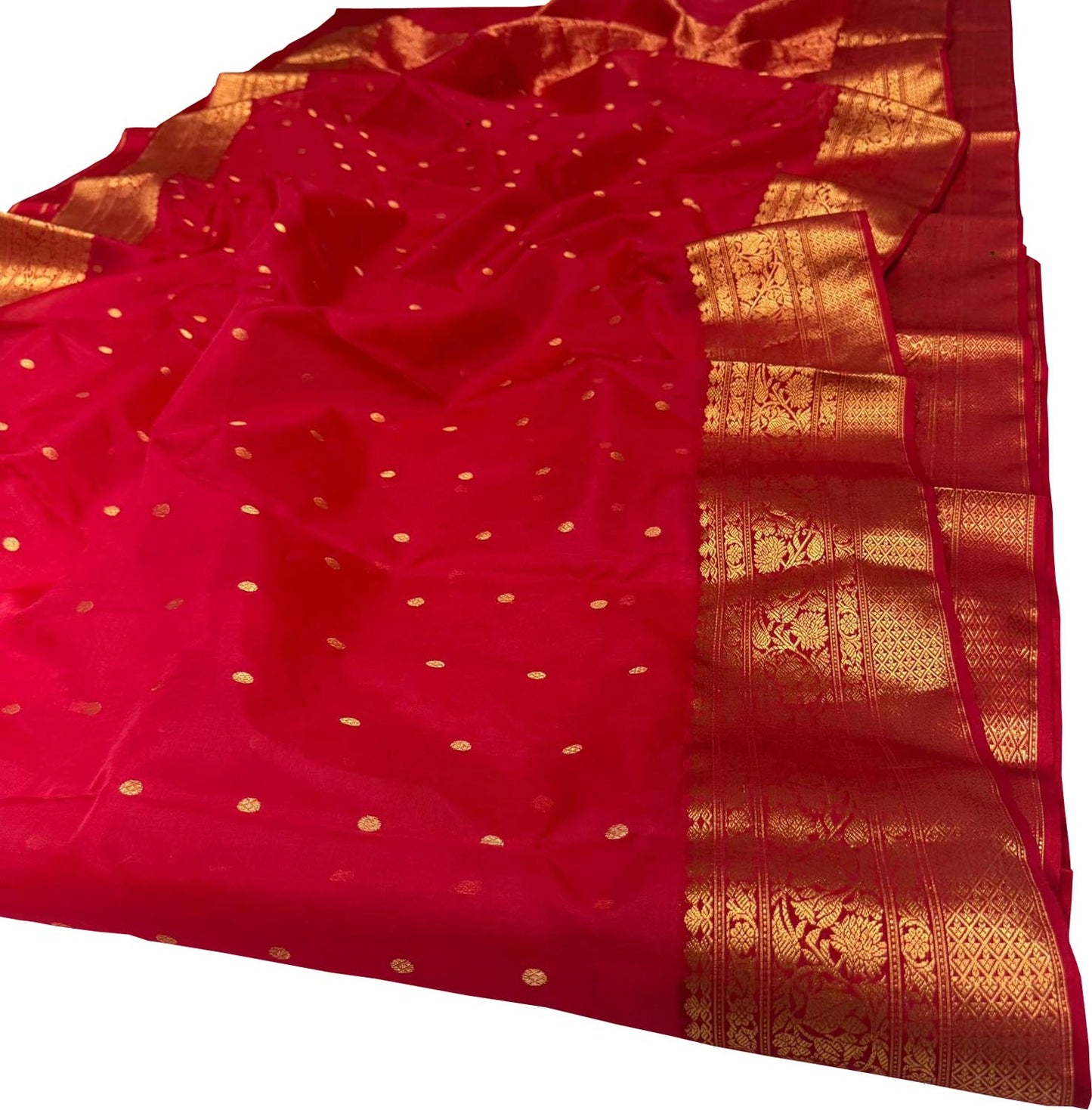 Red Chanderi Handloom Pure Katan Silk Booti Design Saree - Luxurion World