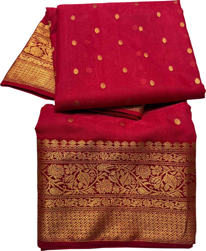Red Chanderi Handloom Pure Katan Silk Booti Design Saree - Luxurion World