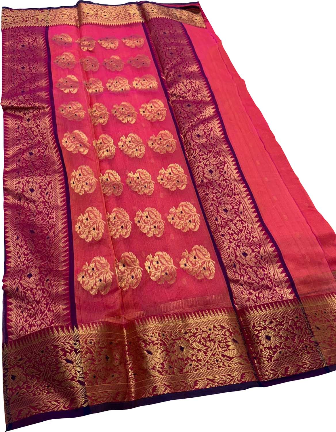 Pink Chanderi Handloom Pure Katan Silk Booti Design Saree - Luxurion World