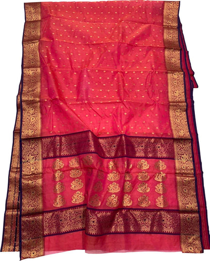 Pink Chanderi Handloom Pure Katan Silk Booti Design Saree - Luxurion World