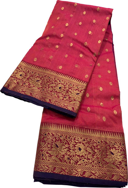Pink Chanderi Handloom Pure Katan Silk Booti Design Saree - Luxurion World