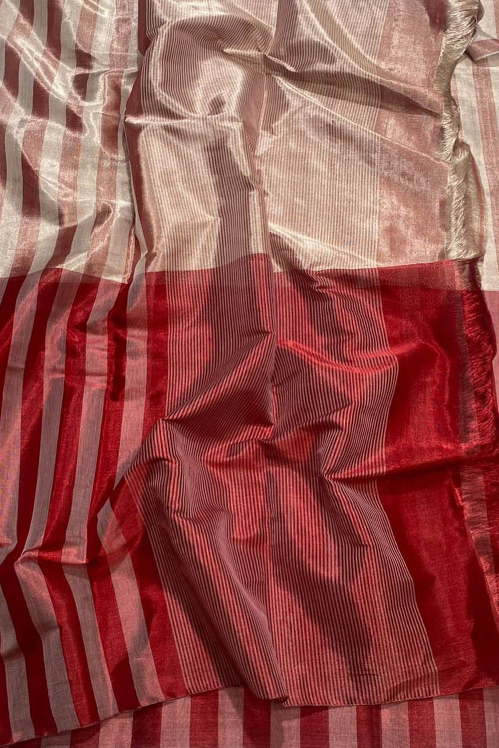 Multicolor Chanderi Handloom Pure Tissue Silk Stripe Design Saree - Luxurion World