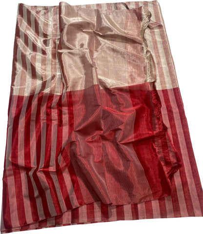 Multicolor Chanderi Handloom Pure Tissue Silk Stripe Design Saree - Luxurion World