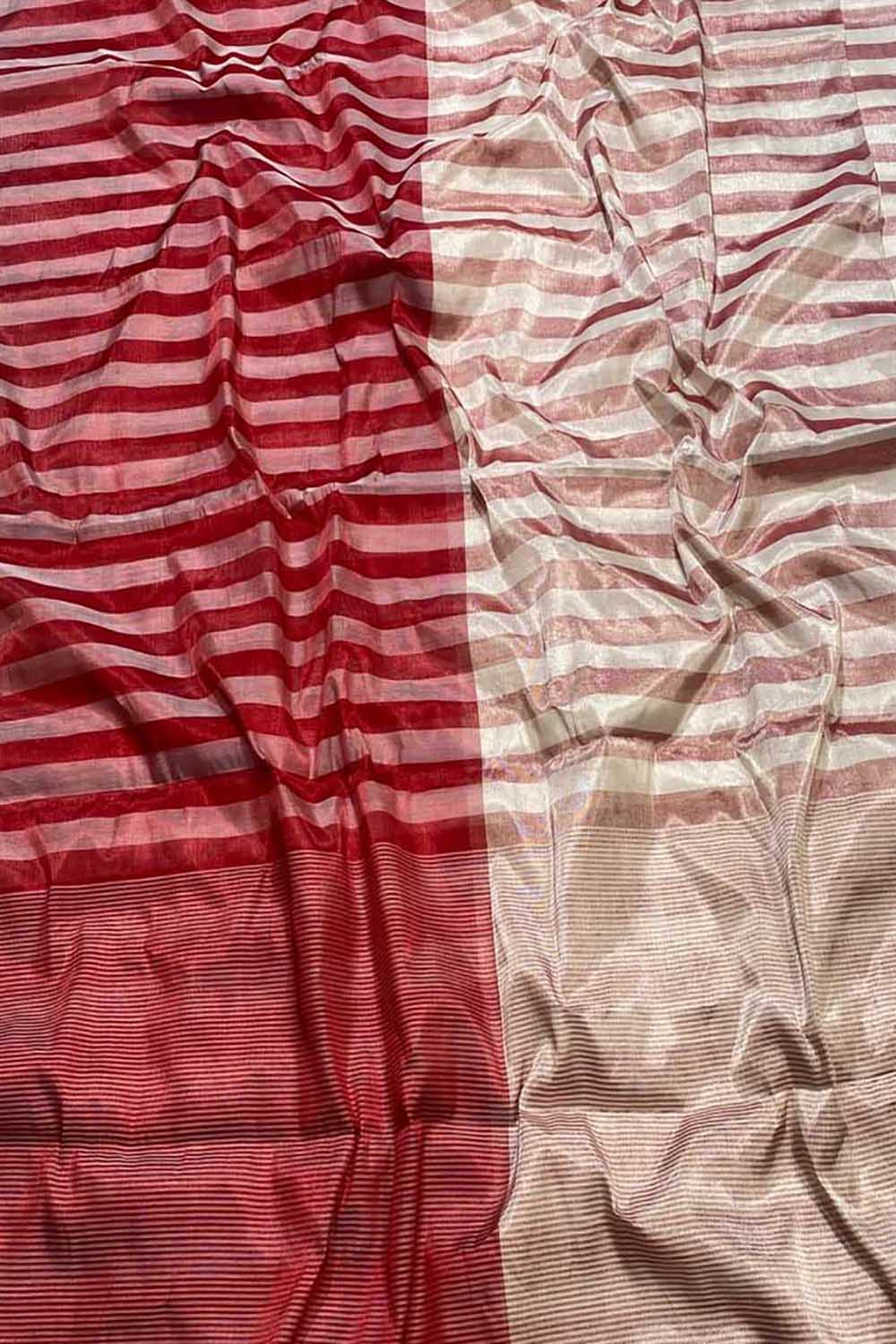 Multicolor Chanderi Handloom Pure Tissue Silk Stripe Design Saree - Luxurion World